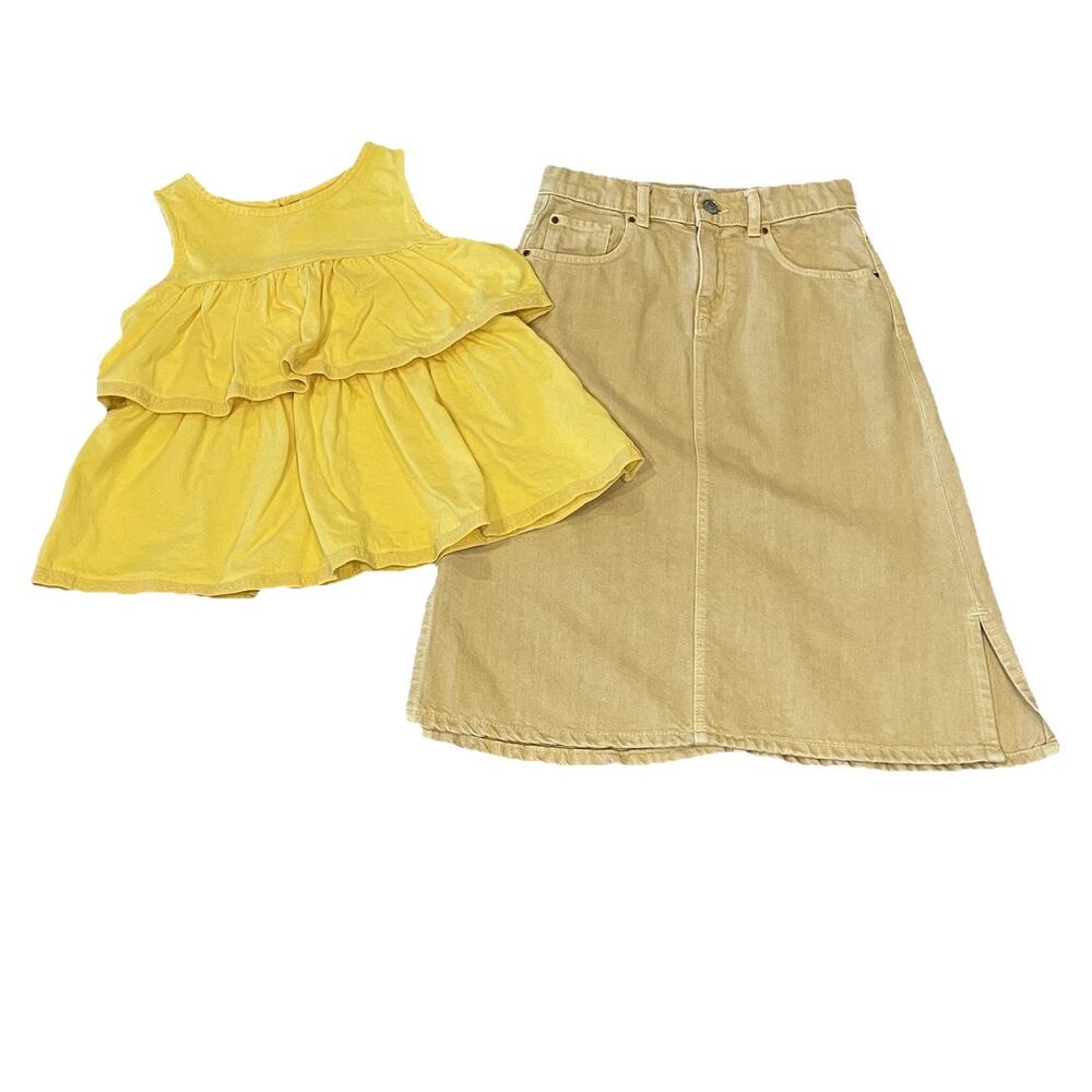 Girls Outfit Set Janie and Jack & Zara Size 10 Ruffle Top Yellow Denim Skirt‎
